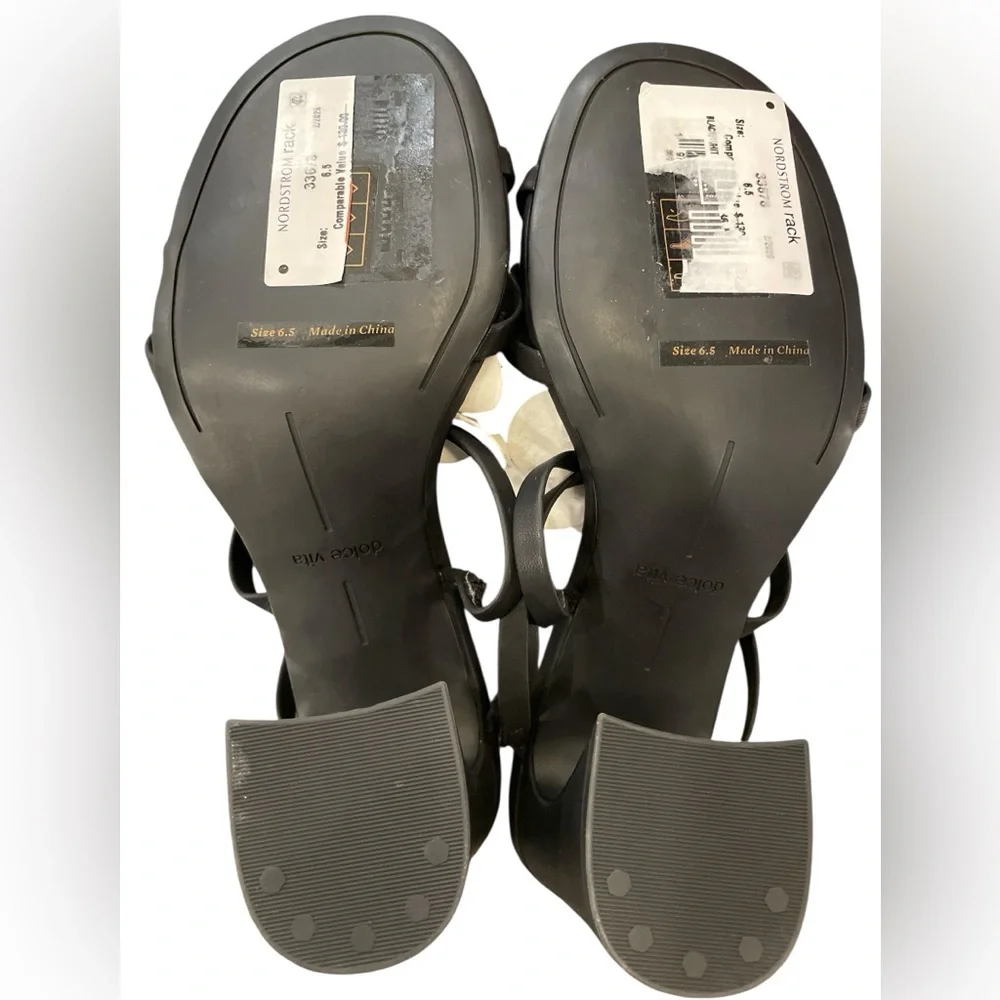 Dolce Vita Briah Pump Sandal Black with White Flower Applications Size 6.5